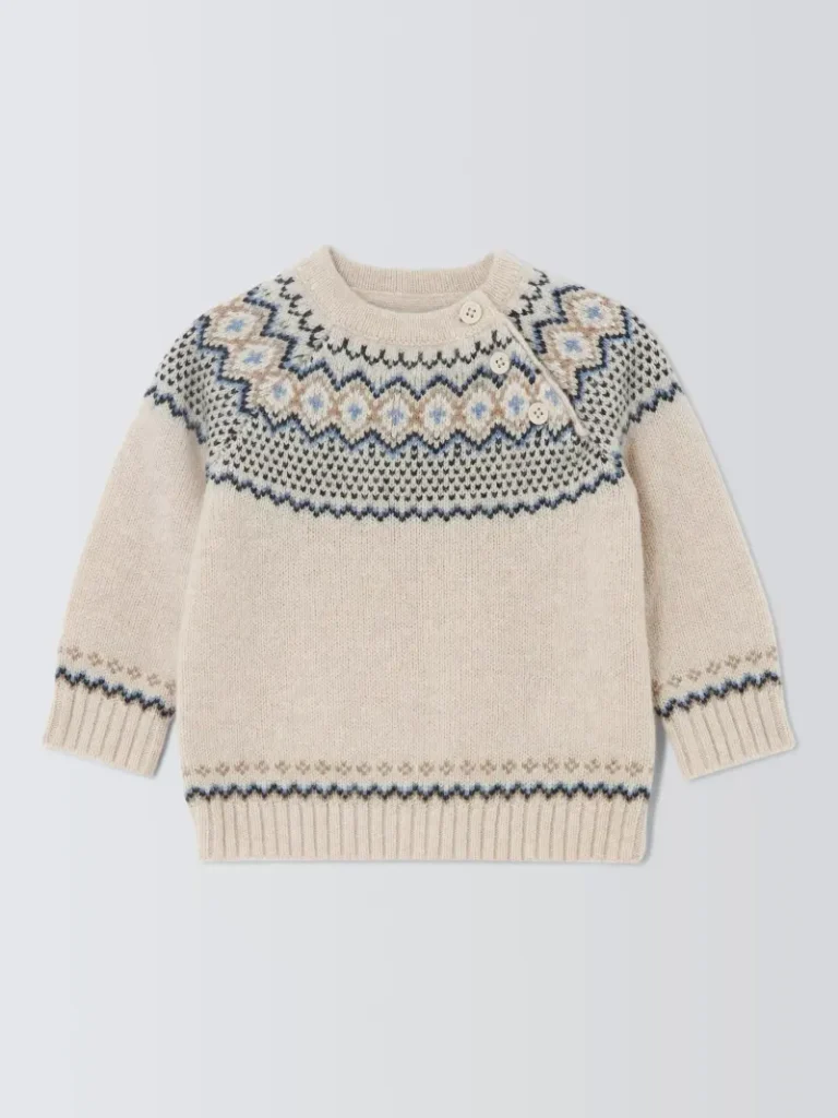 John Lewis Heirloom Collection Baby Fairisle Jumper, Shearling Christmas jumper from John Lewis