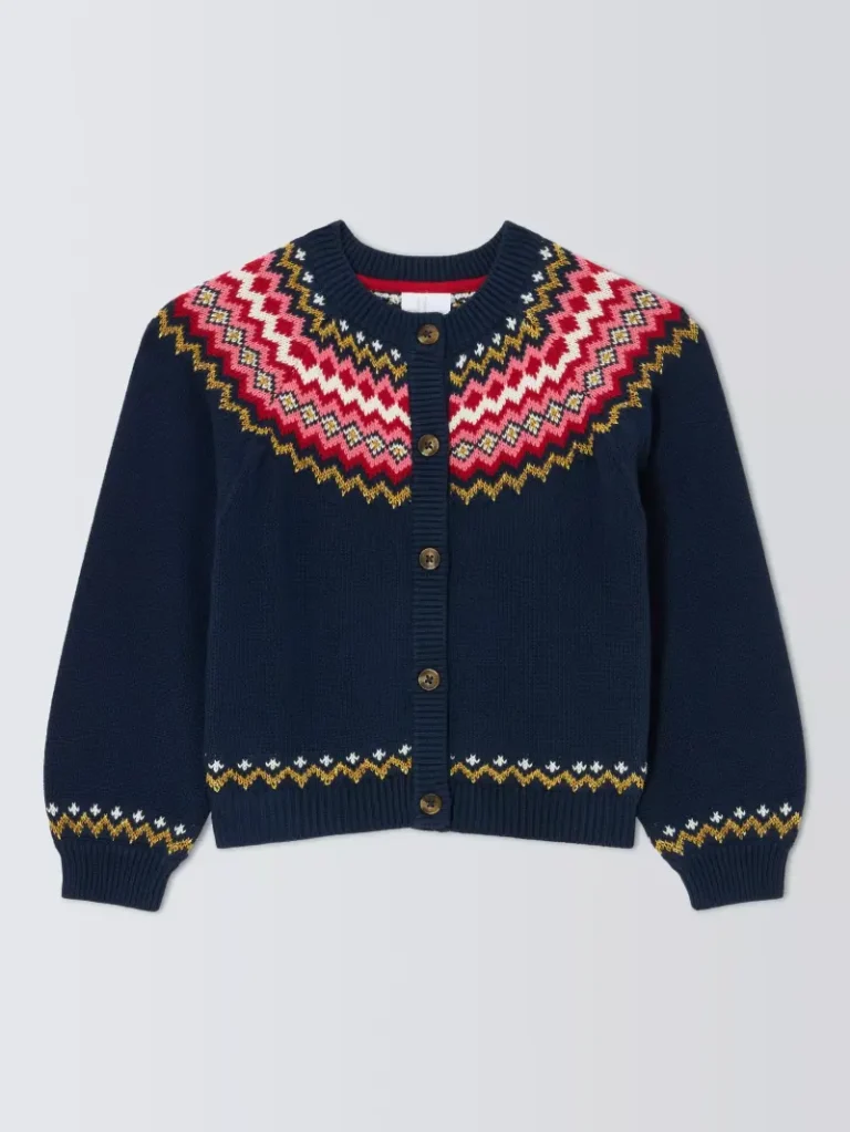 John Lewis Kids' Fair Isle Cardigan, Navy Christmas jumper from John Lewis