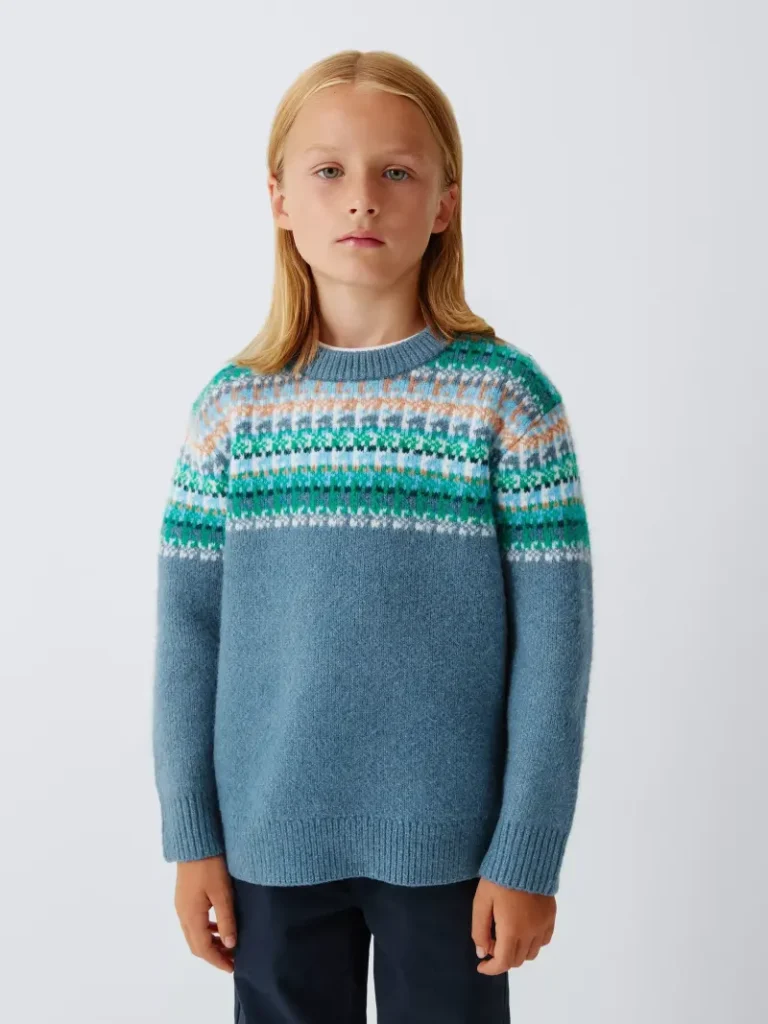 John Lewis Kids' Fair Isle Yolk Jumper, Blue Fusion Multi Christmas jumper from John Lewis