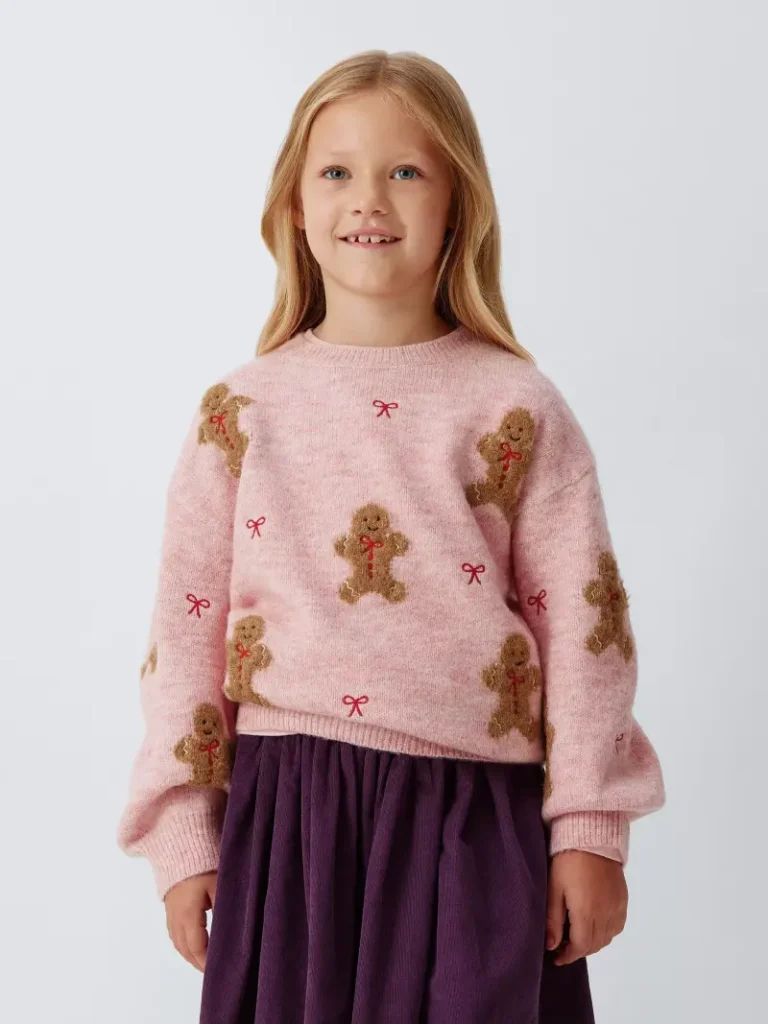 John Lewis Kids' Gingerbread Jumper, Pink Christmas jumper from John Lewis