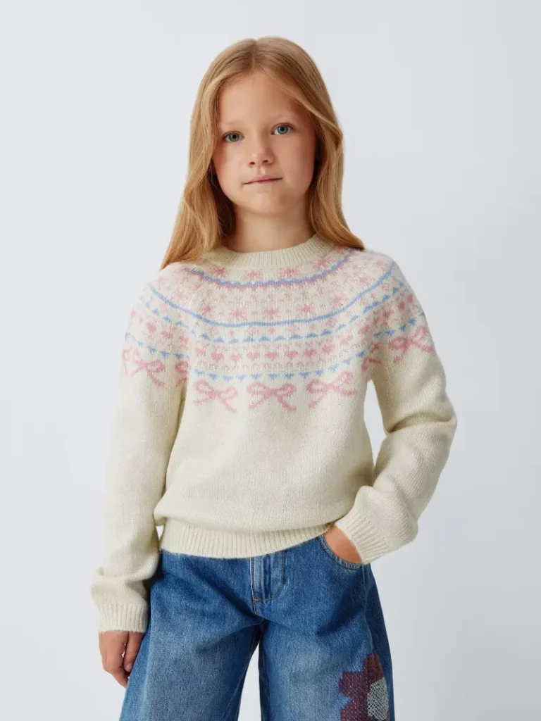 John Lewis Kids' Heart Fair Isle Jumper, Cream Christmas jumper from John Lewis