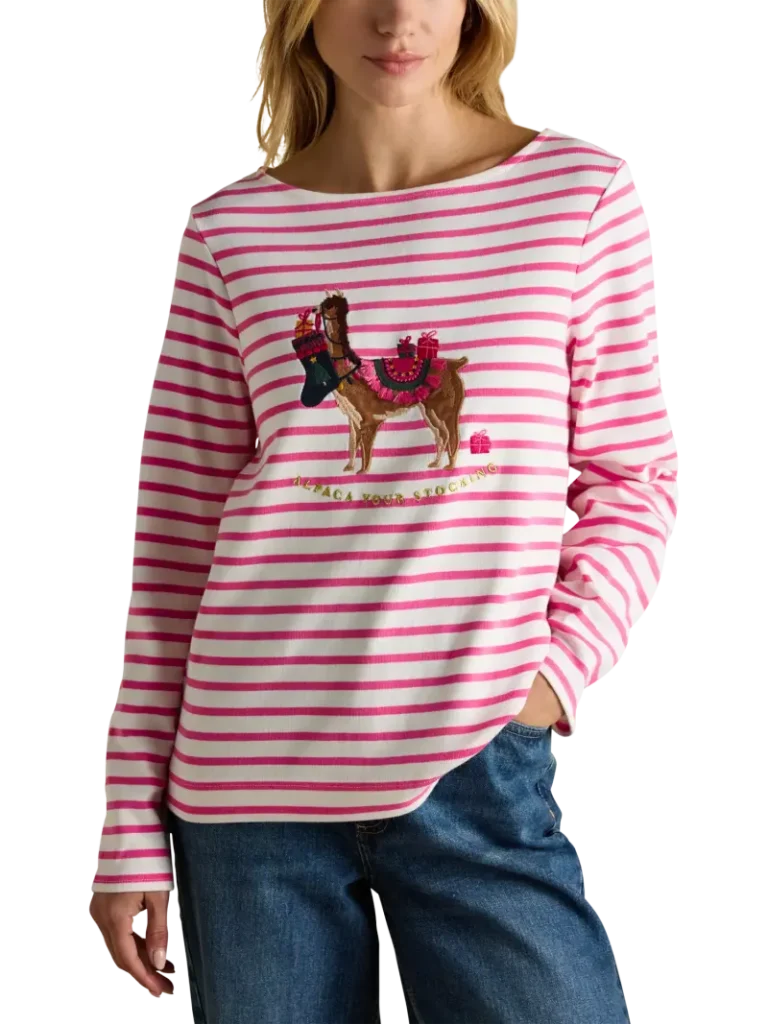 Joules Breton Christmas Alpaca Top, Pink from John Lewis