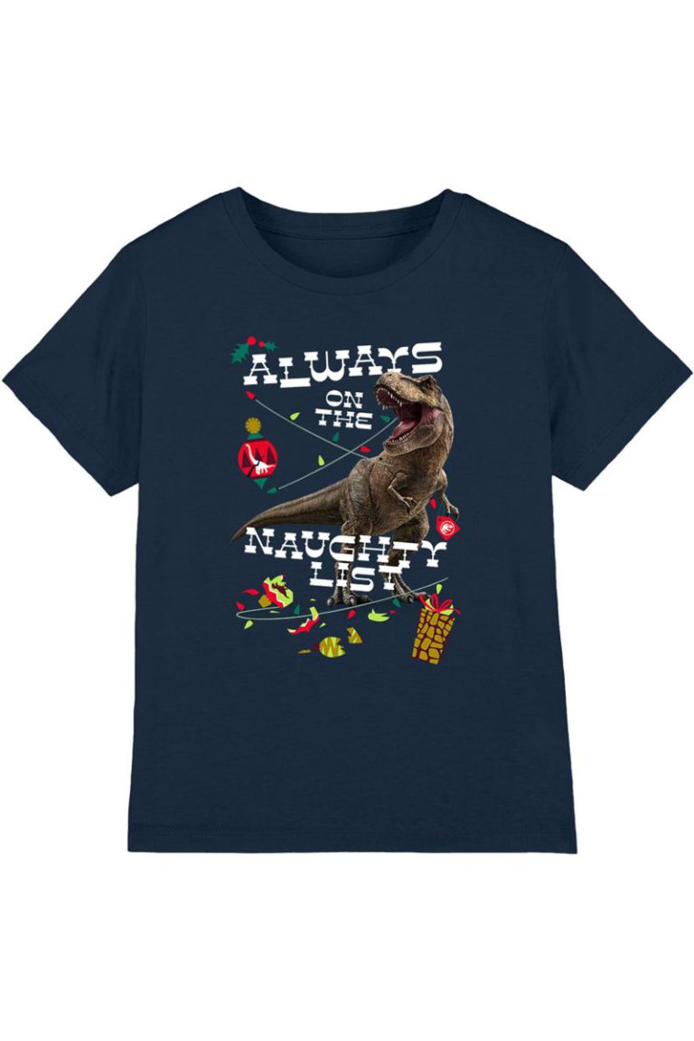 Jurassic World T-Rex Christmas Naughty List Kids T Shirt, Navy from Debenhams