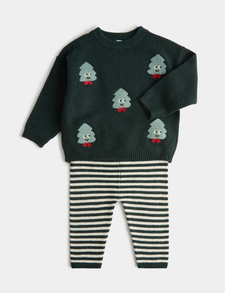 Knitted Christmas Tree Jumper and Legging Set (0-3 Yrs) from Marks & Spencer