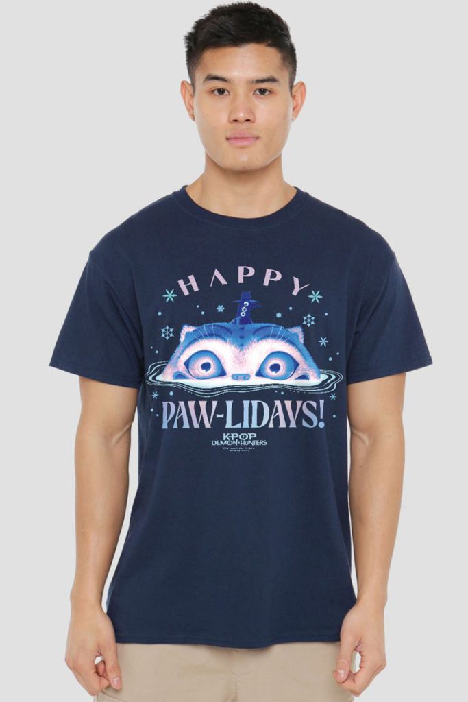 KPop Demon Hunters Christmas Derpy Happy Pawlidays T Shirt, Navy from Debenhams