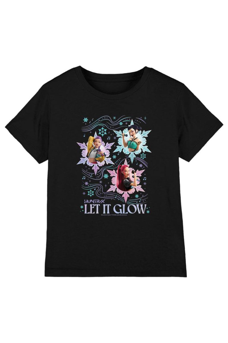 KPop Demon Hunters Christmas Huntrix Let It Glow Kids T Shirt, Black from Debenhams