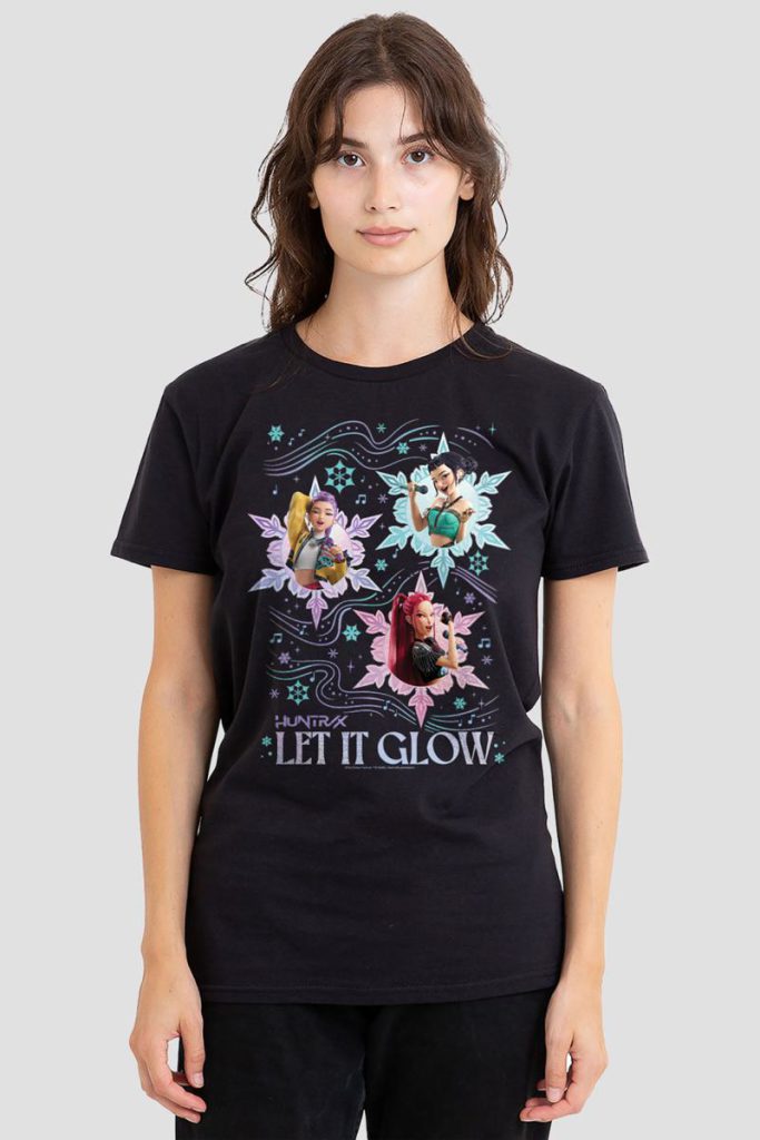 KPop Demon Hunters Christmas Huntrix Let It Glow T Shirt, Black from Debenhams