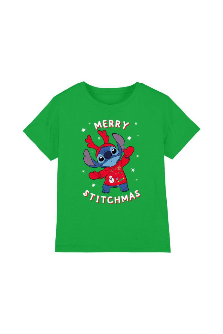 Lilo & Stitch Merry Stitchmas Christmas Kids T-Shirt Dark Green from Debenhams