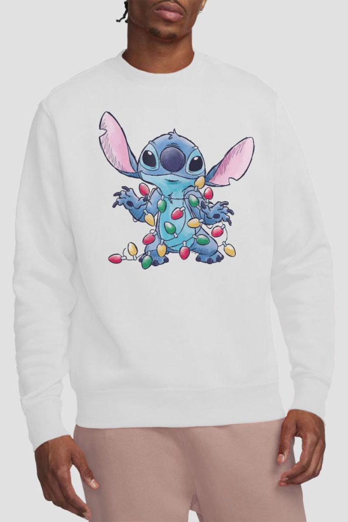Lilo & Stitch Tangled Christmas Lights Sketch Sweatshirt White from Debenhams