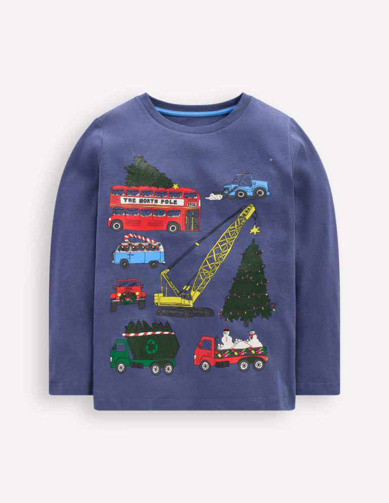 Long Sleeve Printed T-shirt in Christmas Vehicles from Boden