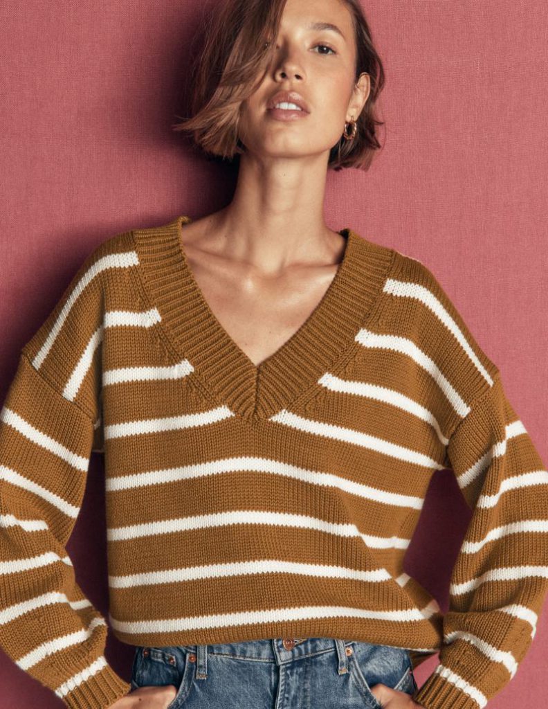 Lucy Cotton V-neck Jumper in Gingerbread, Ivory Christmas jumper from Boden