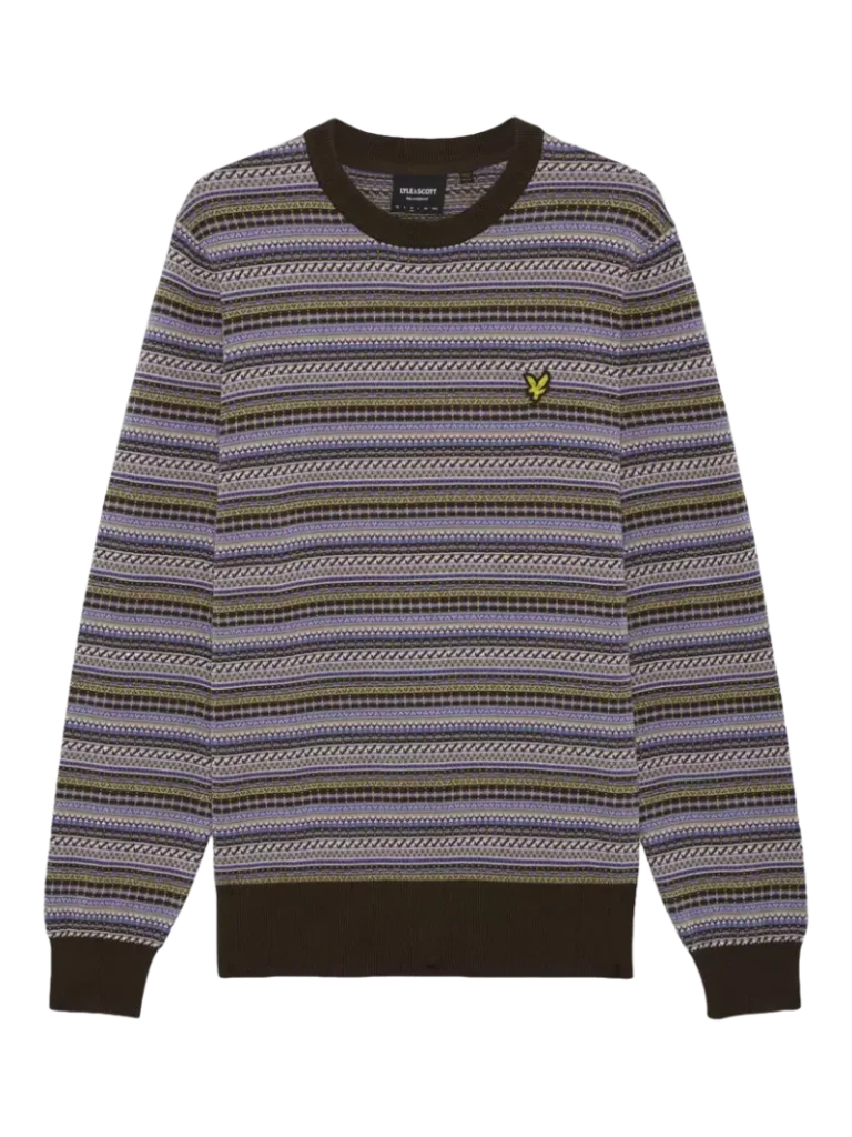 Lyle & Scott Cotton Fair Isle Crew Neck Jumper, Ebony Christmas jumper from John Lewis