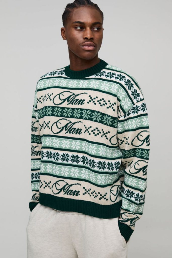Man Oversized Boxy Fairisle Christmas Knitted Jumper from Boohoo