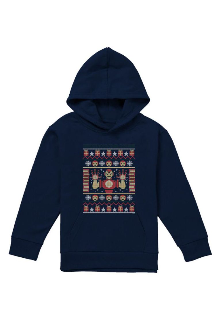 Marvel Iron Man Christmas Sweater Youth Kids Pull in Over Hoodie, Navy from Debenhams