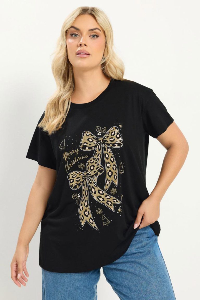 'Merry Christmas' Leopard Bow Glitter T-Shirt from Debenhams