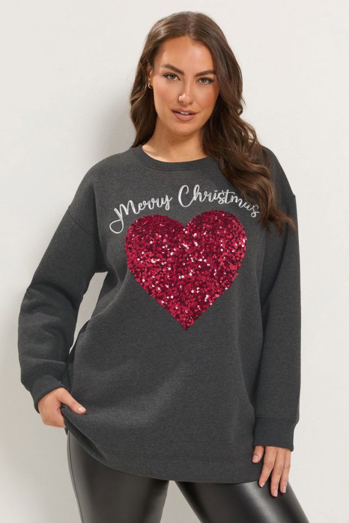 'Merry Christmas' Sequin Heart Novelty Sweatshirt from Debenhams