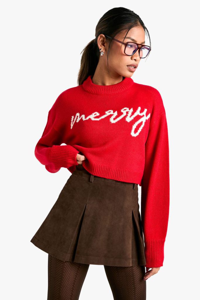 Merry Slogan Cropped Christmas Jumper from Debenhams
