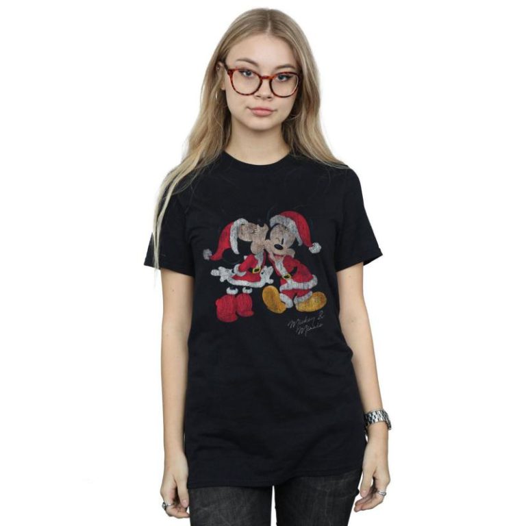Mickey And Minnie Christmas Kiss Cotton Boyfriend T-Shirt from Debenhams