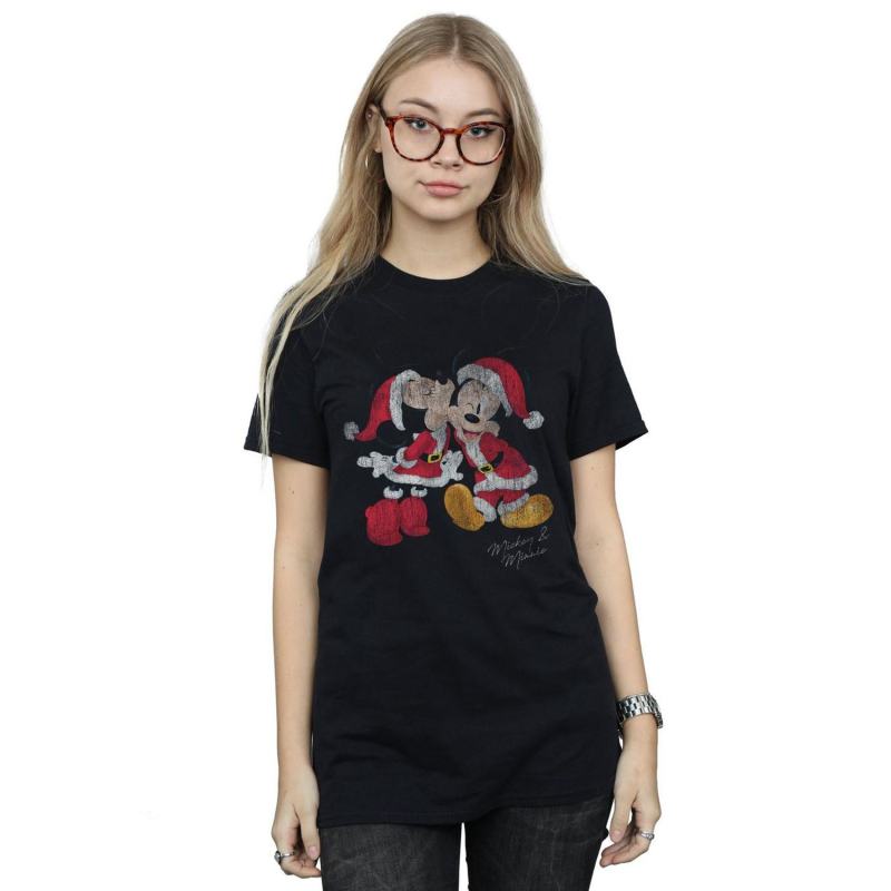Mickey And Minnie Christmas Kiss Cotton Boyfriend T-Shirt from Debenhams