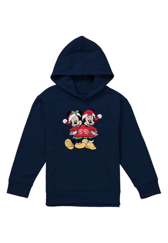 Mickey Mouse And Minnie Christmas Jumper Youth Kids Pull in Over Hoodie, Navy from Debenhams