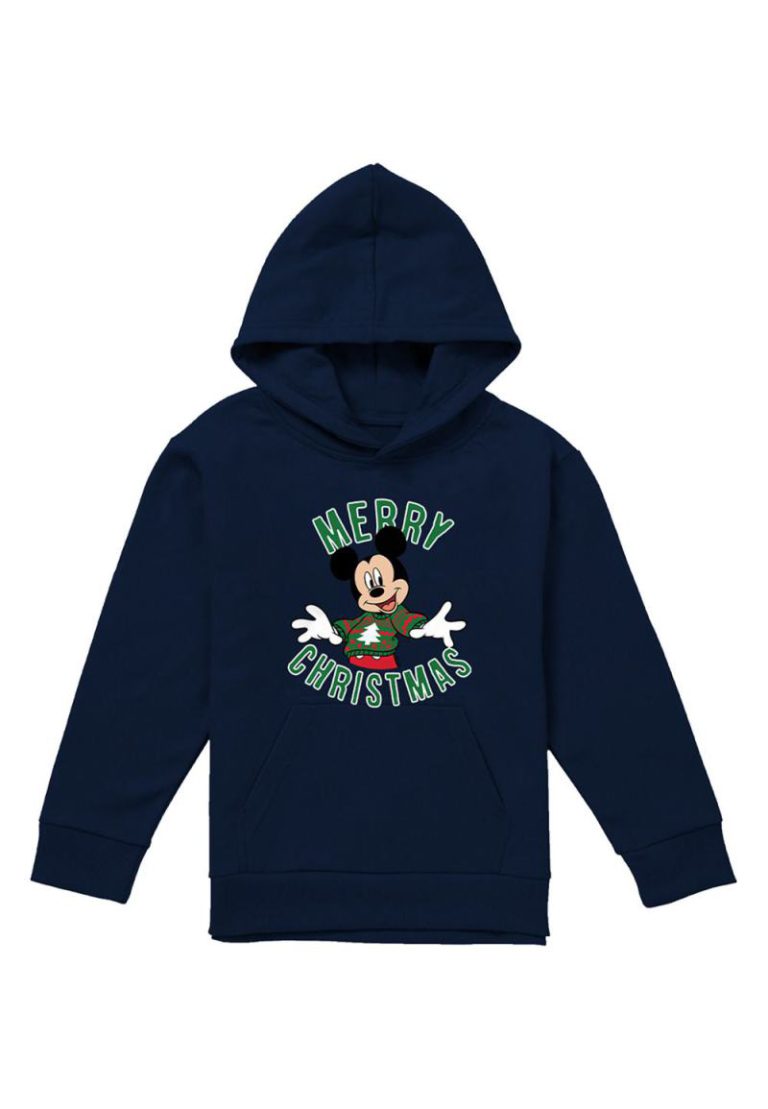 Mickey Mouse Christmas Jumper Youth Kids Pull in Over Hoodie, Navy from Debenhams