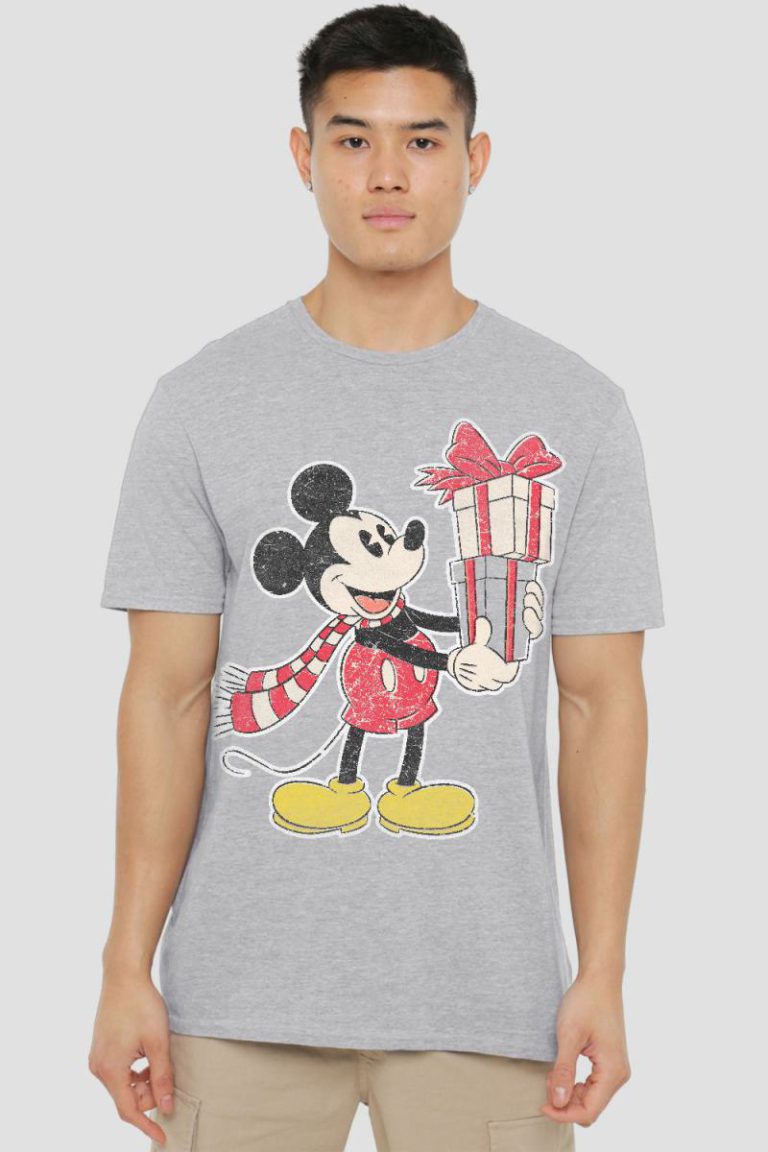Mickey Mouse Christmas Present Mens T-Shirt Grey from Debenhams