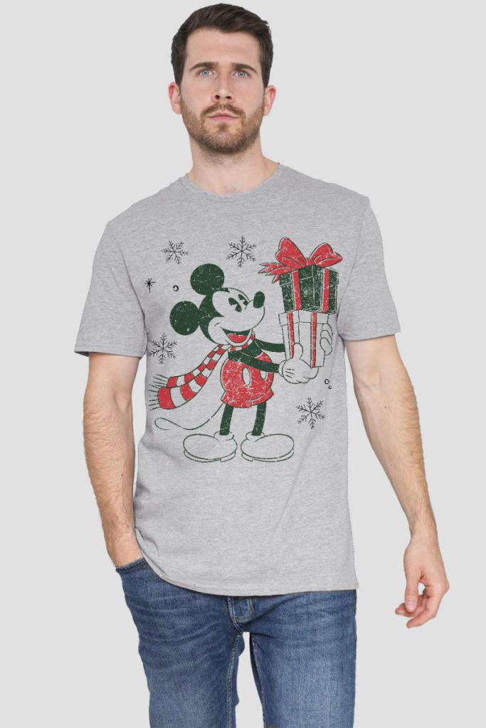 Mickey Mouse Christmas Presents Mens T-Shirt Grey from Debenhams