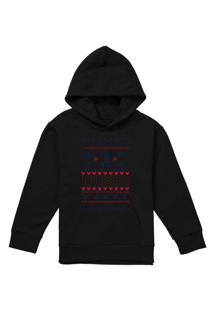 Mickey Mouse Christmas Sweater Youth Kids Pull in Over Hoodie, Black from Debenhams