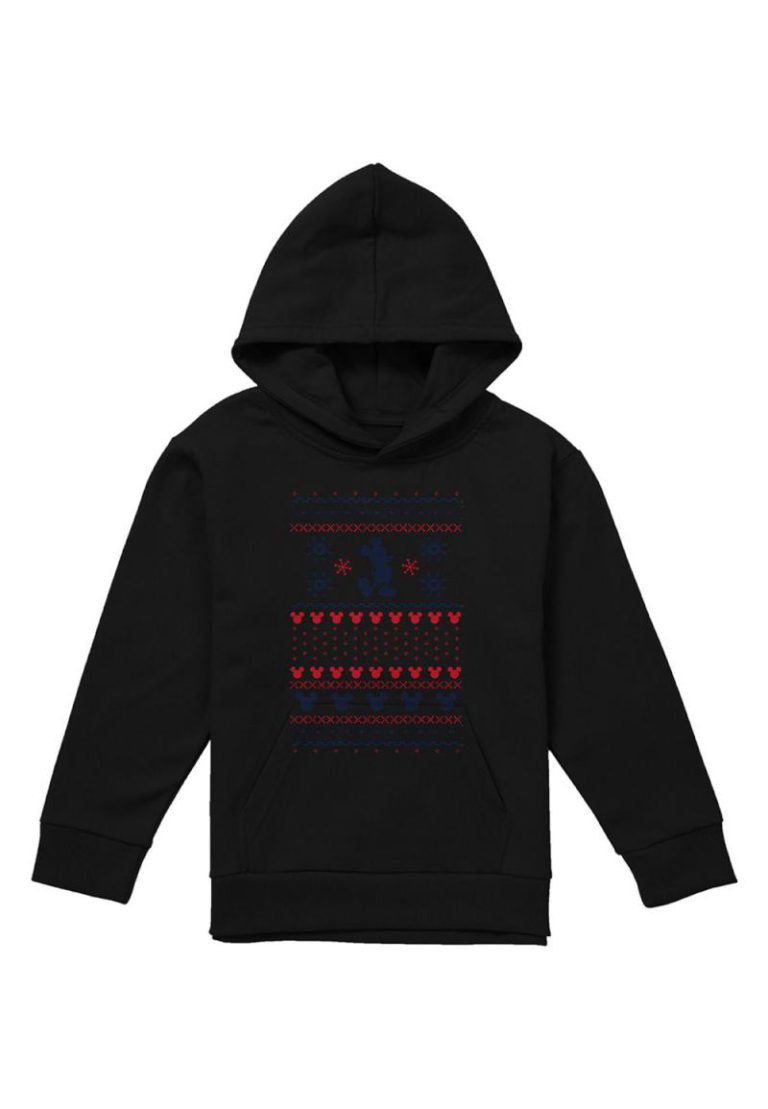 Mickey Mouse Christmas Sweater Youth Kids Pull in Over Hoodie, Black from Debenhams