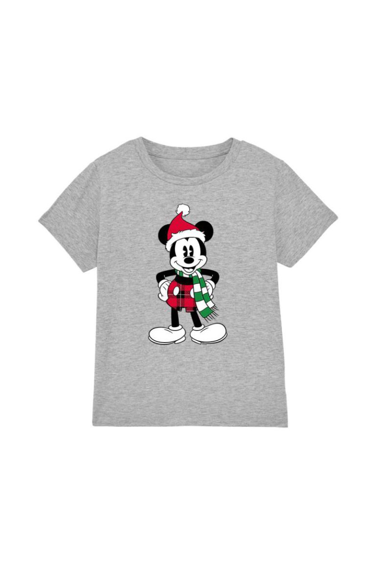 Mickey Mouse Christmas Tartan Kids T-Shirt Light Grey from Debenhams