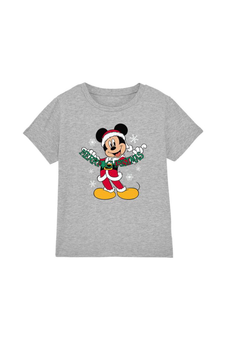 Mickey Mouse Merry Christmas Kids T-Shirt Light Grey from Debenhams