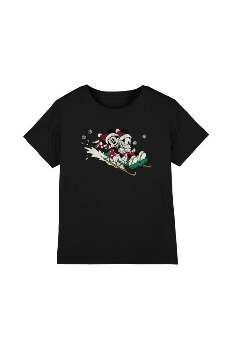 Mickey Mouse Mickey Mouse And Minnie Sledding For Christmas T-Shirt Black from Debenhams