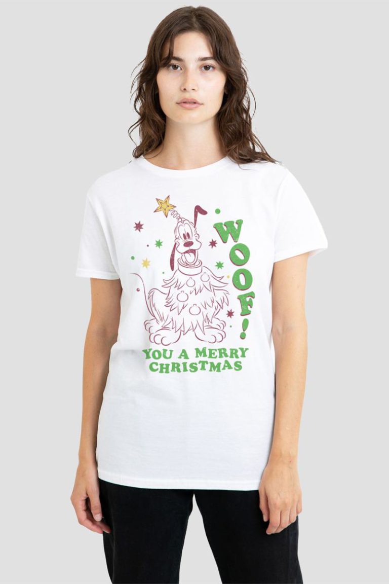 Mickey Mouse Pluto Woof You A Merry Christmas T-Shirt, White from Debenhams