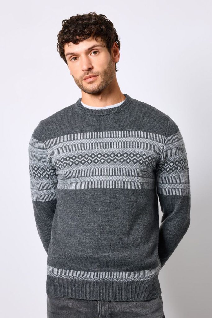 Mid Grey Placement Fairisle Crew Neck Jumper Christmas jumper from Debenhams