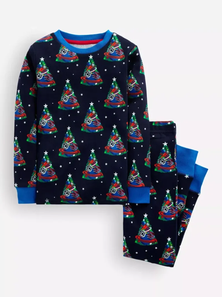 Mini Boden Kids' Christmas Trees Glow in the Dark Pyjamas, Multi from John Lewis