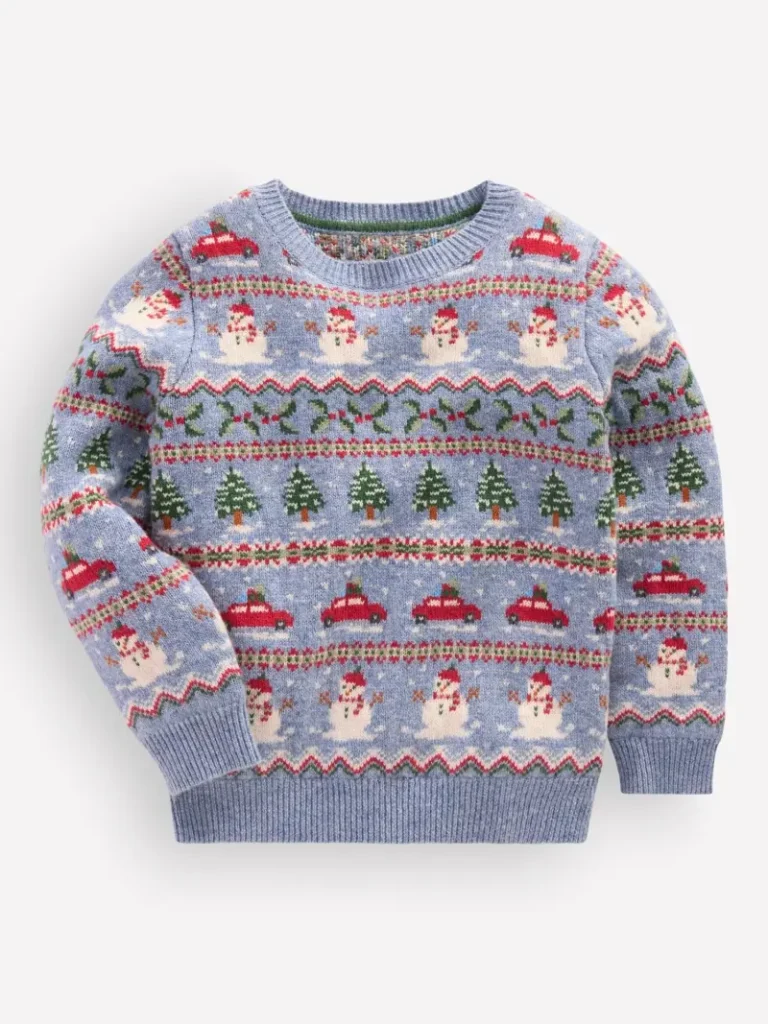 Mini Boden Kids' Crew Neck Christmas Fair Isle Jumper, Blue/Multi from John Lewis