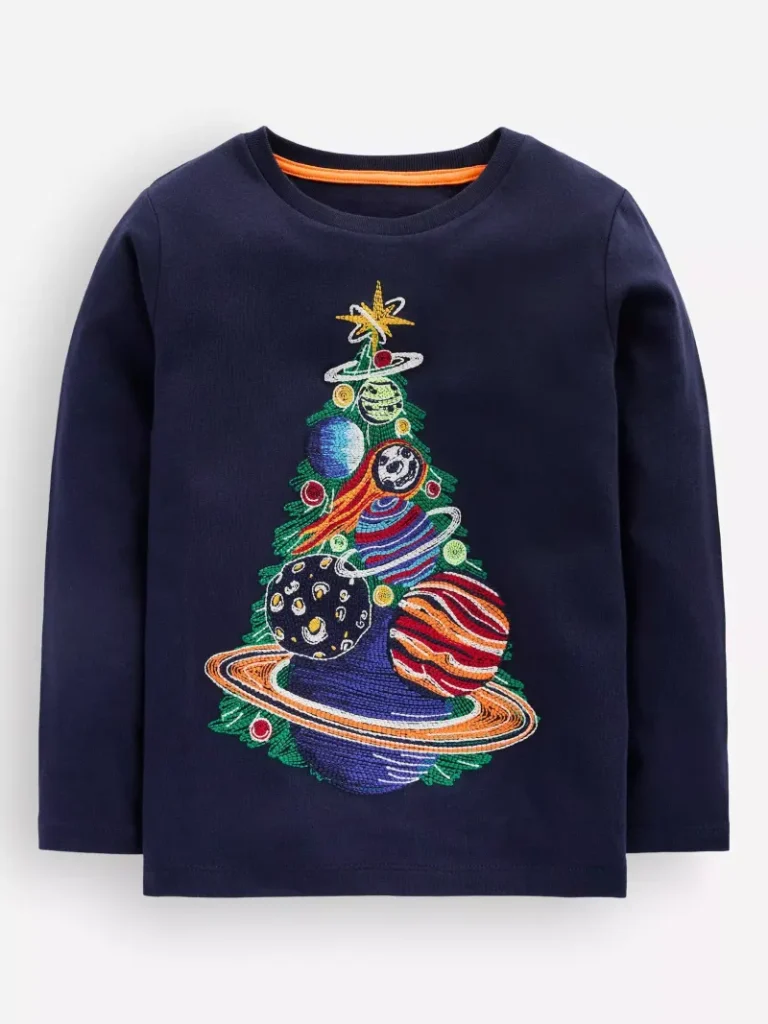 Mini Boden Kids' Glow In The Dark Christmas T-Shirt, Solar/Multi from John Lewis