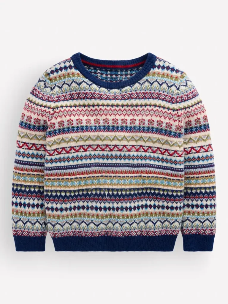 Mini Boden Kids' Round Neck Fair Isle Jumper, Multi Christmas jumper from John Lewis