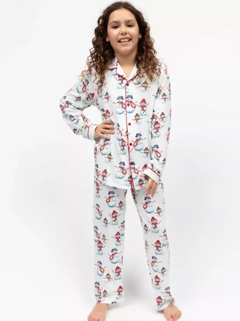 Minijammies Kids' Blaze Snowman Printed Jersey Pyjama Set, Red Christmas jumper from John Lewis