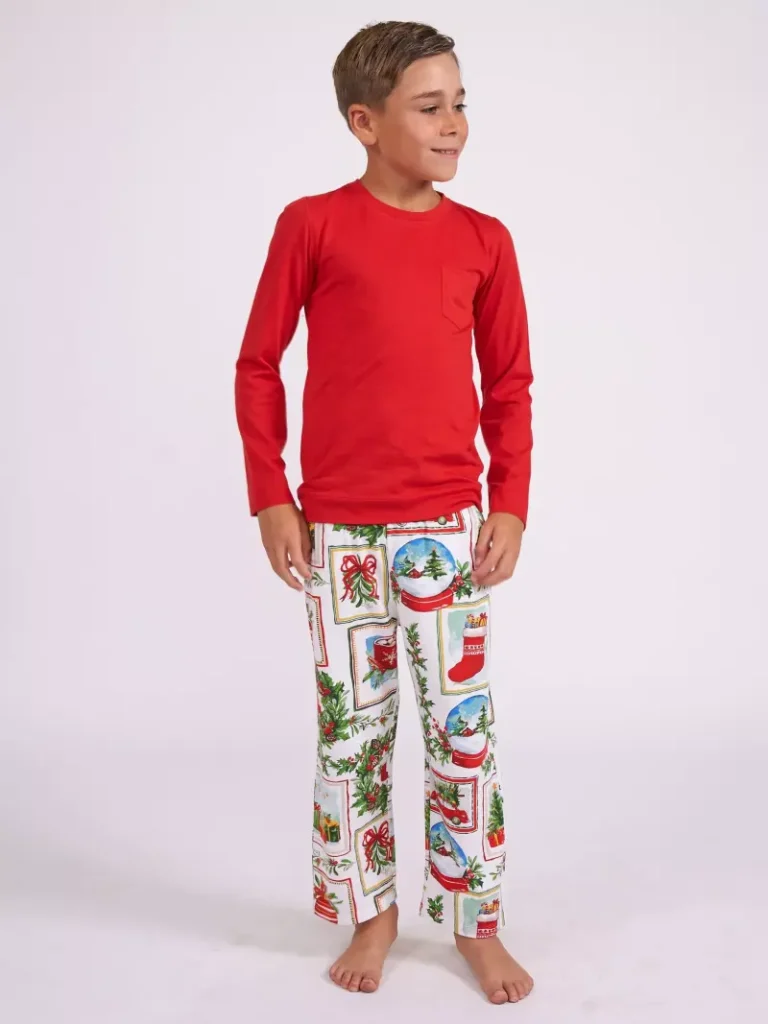 Minijammies Kids' Christmas Long Sleeve Pyjama Set, Dark Red from John Lewis