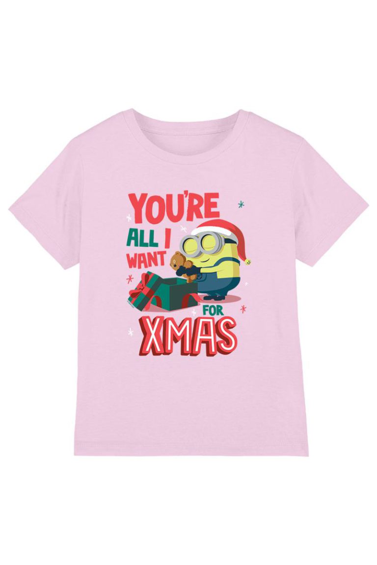 Minions Bob All I Want For Xmas Kids T Shirt, Pink from Debenhams