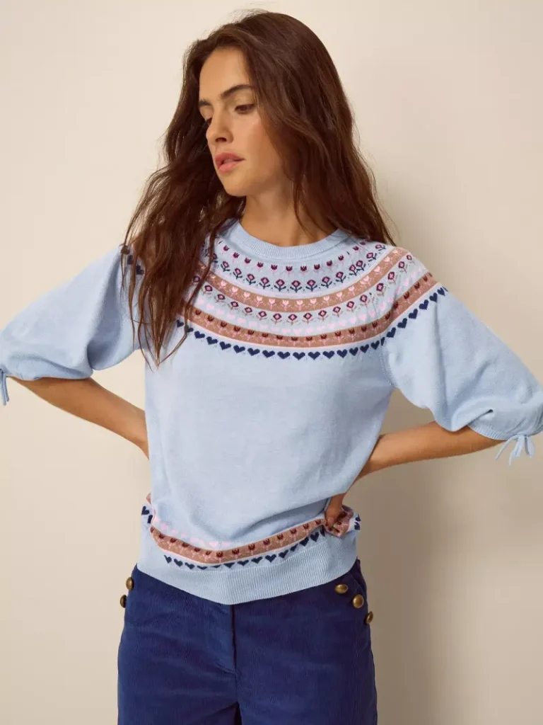 Monsoon Fia Fair Isle Crew Neck Jumper, Blue Christmas jumper from John Lewis