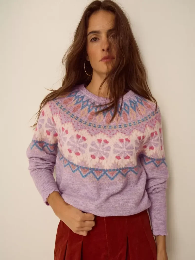 Monsoon Frey Fair Isle Jumper, Lilac Christmas jumper from John Lewis