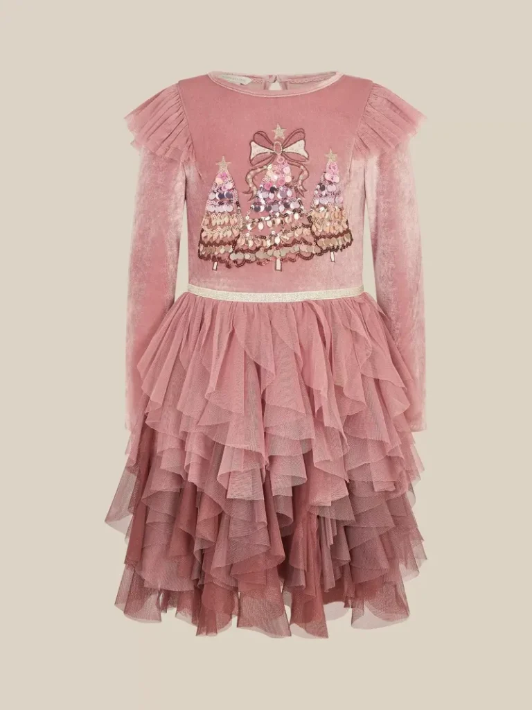 Monsoon Kids' Christmas Tree Disco Dress, Pink from John Lewis