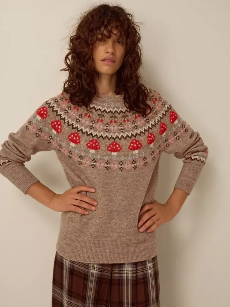 Monsoon Mia Mushroom Fairisle Jumper, Mink Christmas jumper from John Lewis
