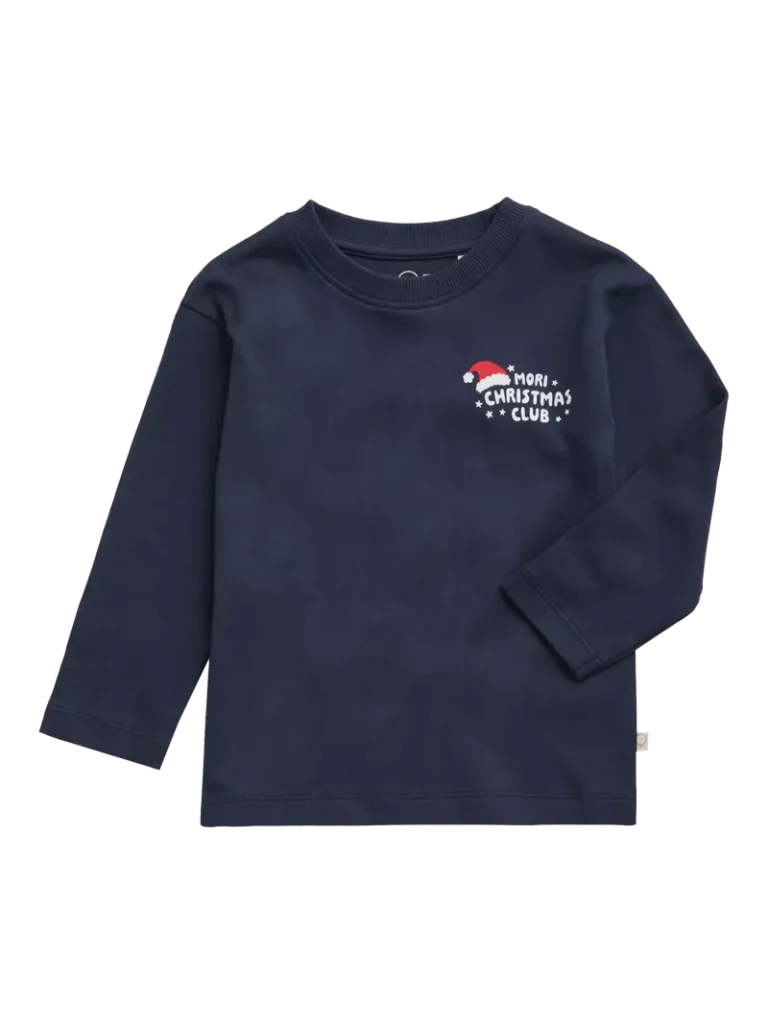 MORI Baby Long Sleeve Oversized Top, Christmas Indigo from John Lewis