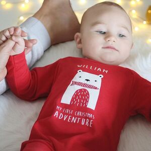 My First Christmas Adventure Hungry Bear Romper from Not On The High Street