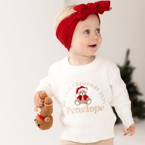 My First Christmas Bear 2026 Personalised Embroidered Knitted Jumper from Not On The High Street