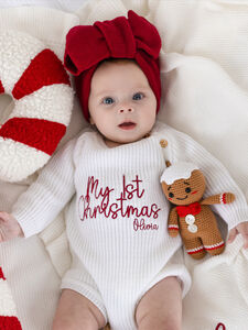 My First Christmas Embroidered Personalised New Baby Knitted Romper from Not On The High Street