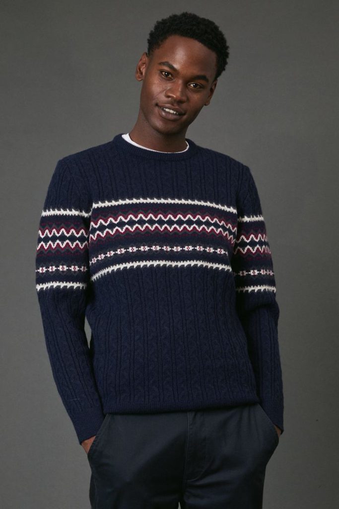 Navy Cable Christmas Jumper from Boohoo